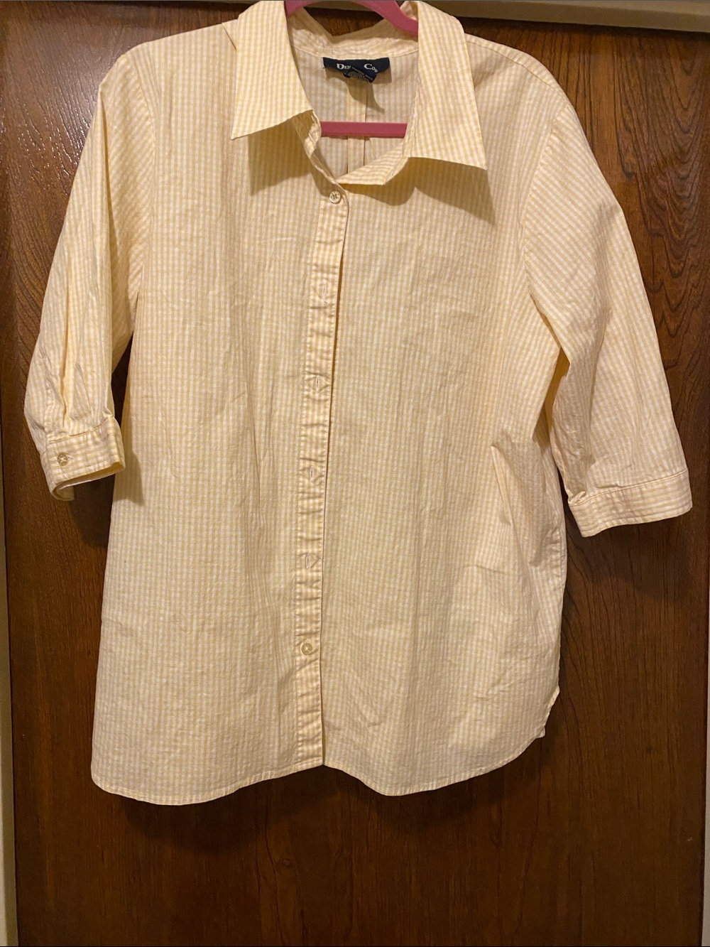 Denim&Co Light Yellow Striped Men’s Button-Down Shirt
